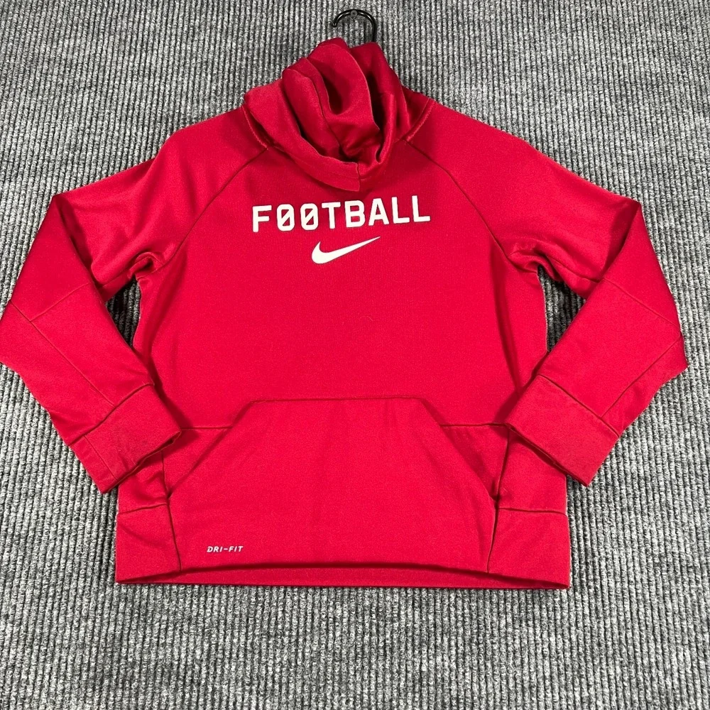 Nike Hoodie Sweatshirt Boys Medium Red Long Sleeve Football Dri Fit School